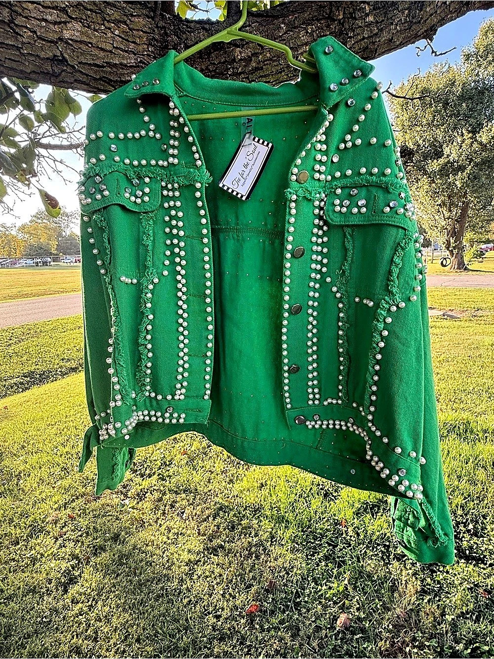 Jewelry the Bell Embellished Green Jacket Size Large NWT